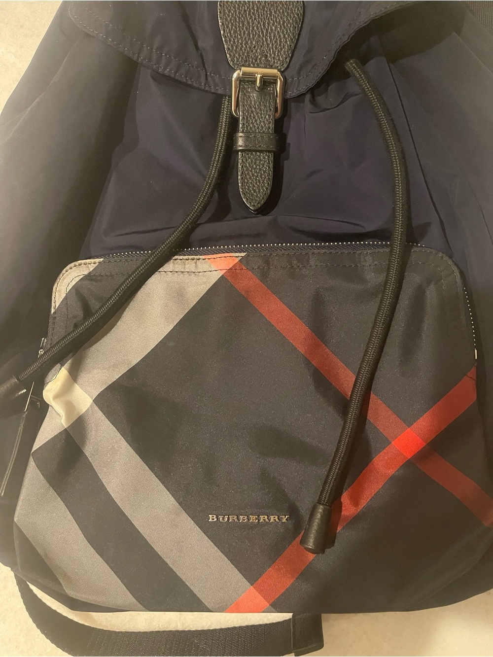 Authentic Burberry Navy Check Drawstring Backpack - Picture 5 of 7